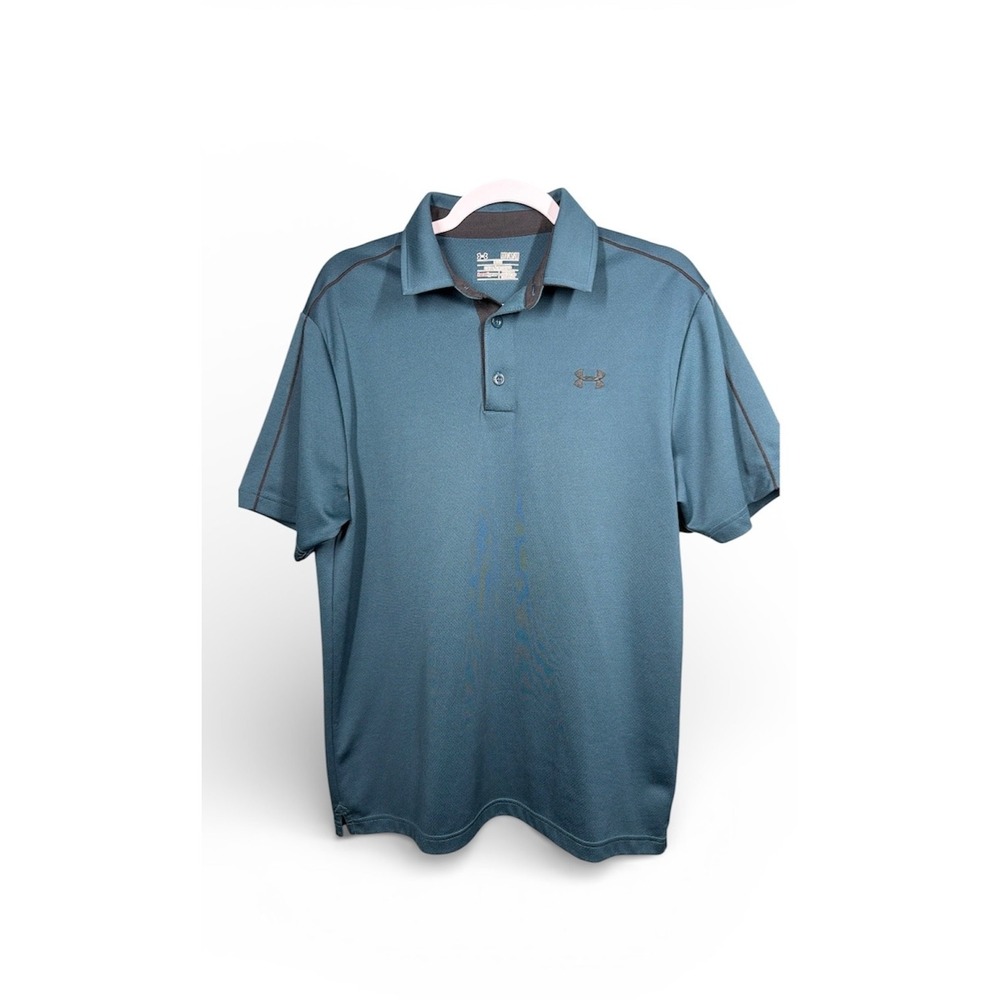 Under Armour Mens Shirt Polo Sz M Short Sleeve Heat Gear Loose Fit Golf Teal/Blk
